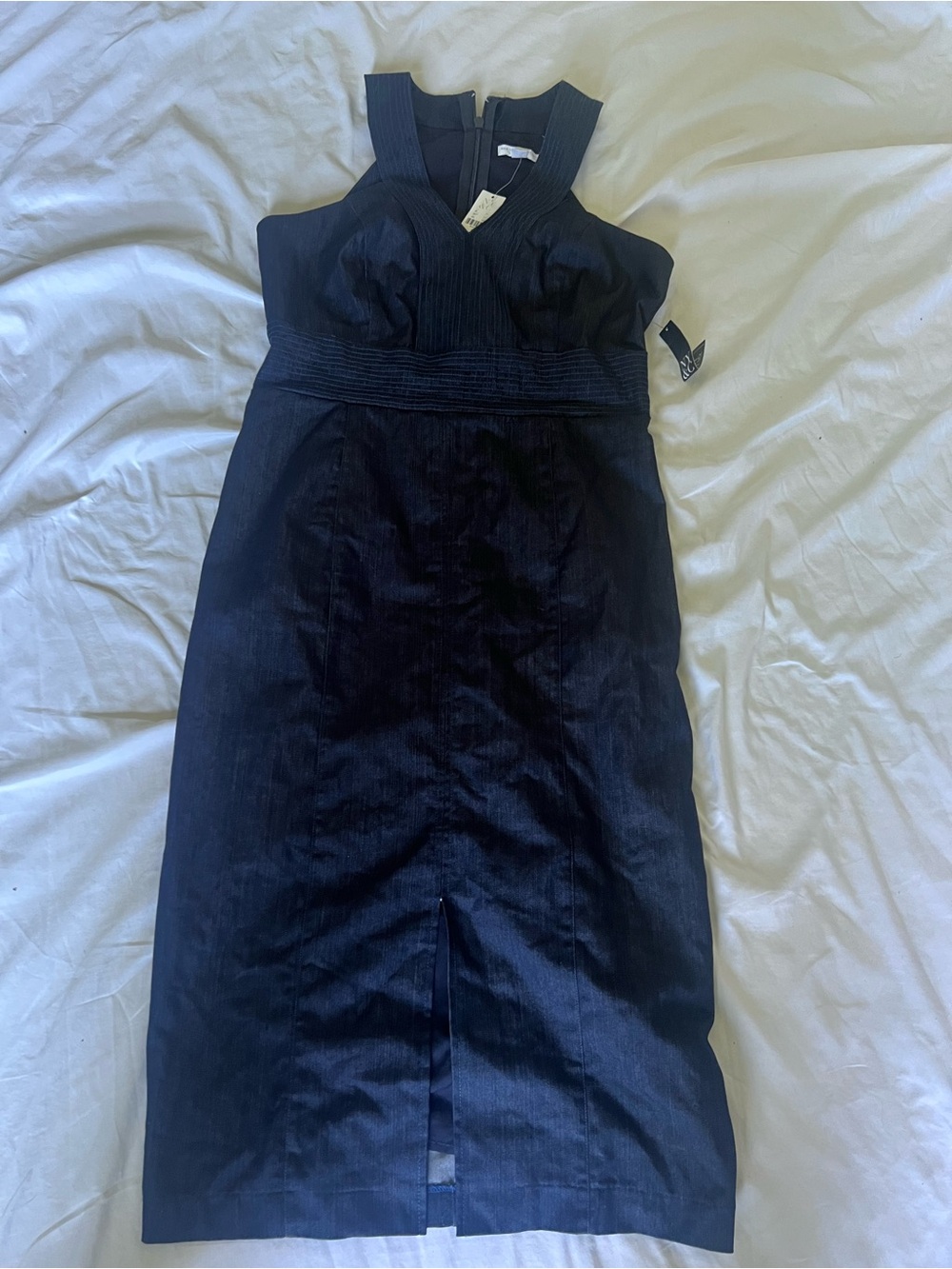 Classic Navy blue Denim Sleeveless Sheath Dress